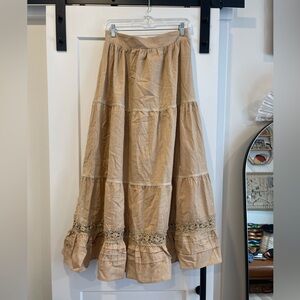 SHEIN Tan Maxi Skirt with Lace Detail